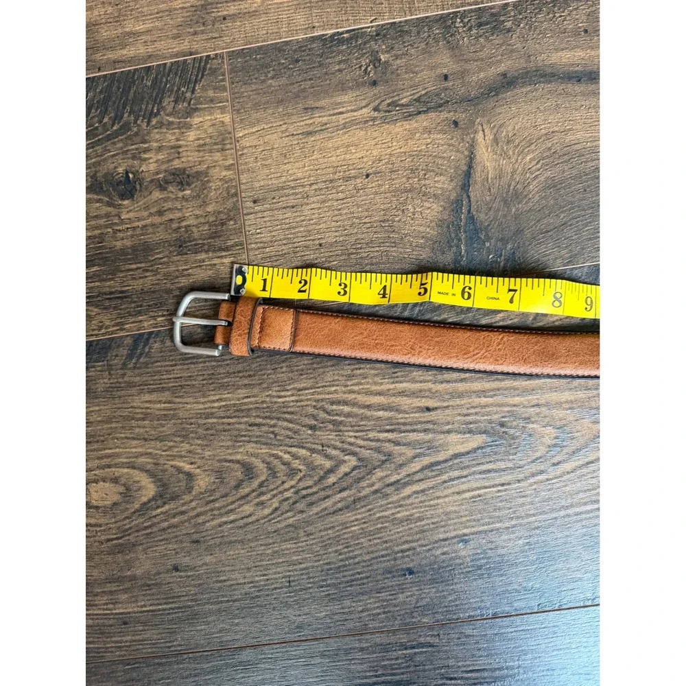 Kids Brown Faux Leather Belt Silver Buckle Classic Dress Belt Tan 35.5 Inch 0091